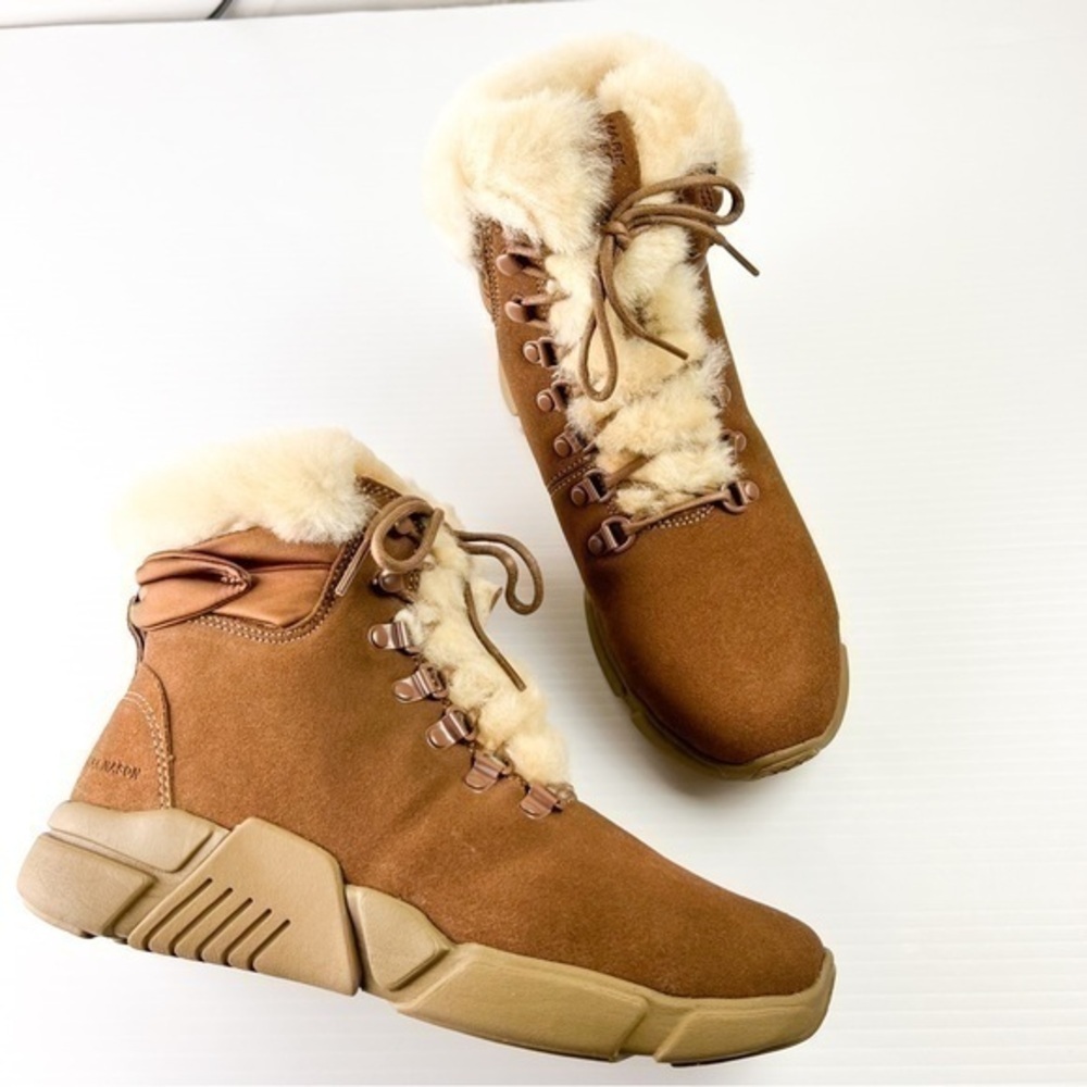 Mark Nason Boots women 6.5 Brown Block Chalet Sheep Shearling Memory Foam Winter